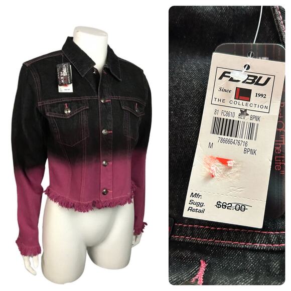 Deadstock Y2K Purple Ombre Fringe Crop Fubu Jean Jacket / Women’s Medium * - Picture 1 of 5